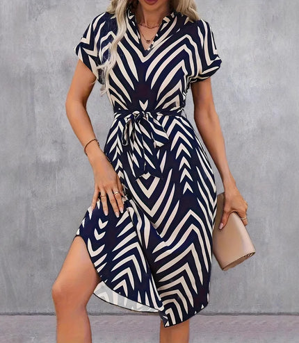 Elegant Vacation Style Springsummer Irregular Striped Midi Dress