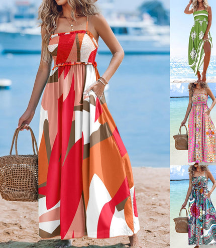 Summer Fashion Suspenders Sexy Backless Tube Top Swing Dress