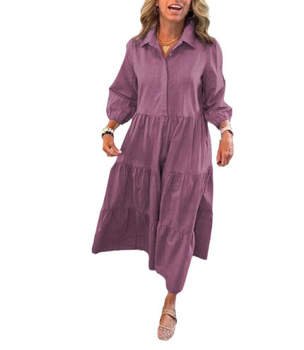 European And American Autumn And Winter Women's Casual Polo Collar Shirt Dress