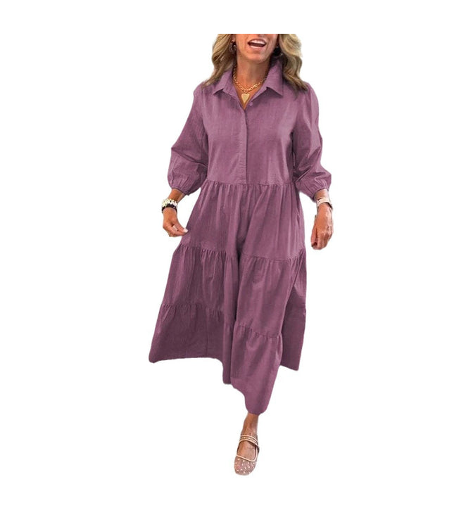 European And American Autumn And Winter Women's Casual Polo Collar Shirt Dress