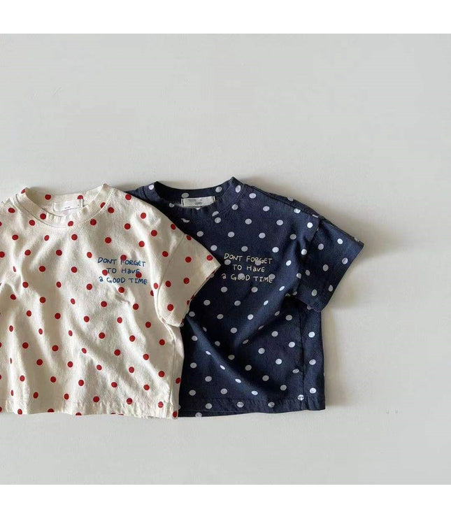 Dot Letter Crew Neck Short Sleeve Simple
