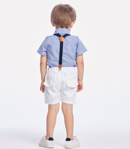 Summer Korean Style Boy's Short-sleeved Shirt Suspender Pants Suit
