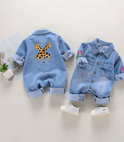 Men's And Women's Denim Printing Jumpsuit