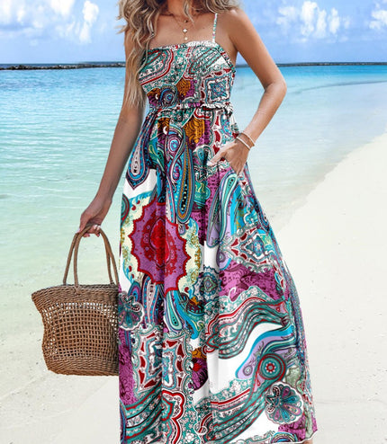 Summer Fashion Suspenders Sexy Backless Tube Top Swing Dress