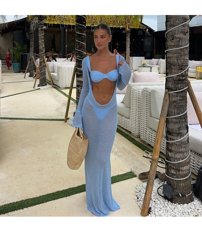 Beach Holiday Dress See-through Backless Knitted Blouse