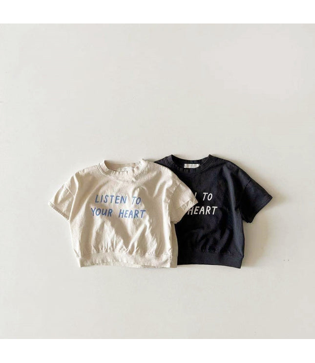 Dot Letter Crew Neck Short Sleeve Simple