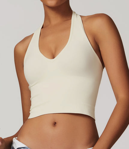 Women's Halter Cropped Top Beauty Back Yoga Bra Seamless Fitness Sports Vest