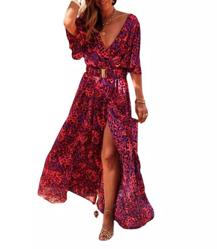 European And American Printing Temperament Short Sleeve Dress