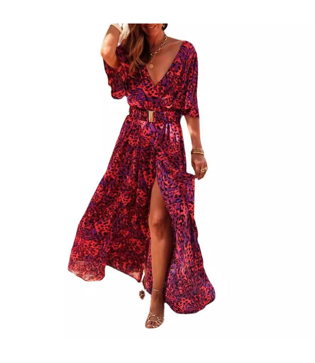 European And American Printing Temperament Short Sleeve Dress