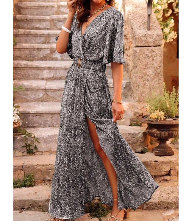 European And American Printing Temperament Short Sleeve Dress