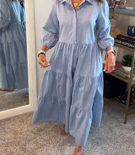 European And American Autumn And Winter Women's Casual Polo Collar Shirt Dress