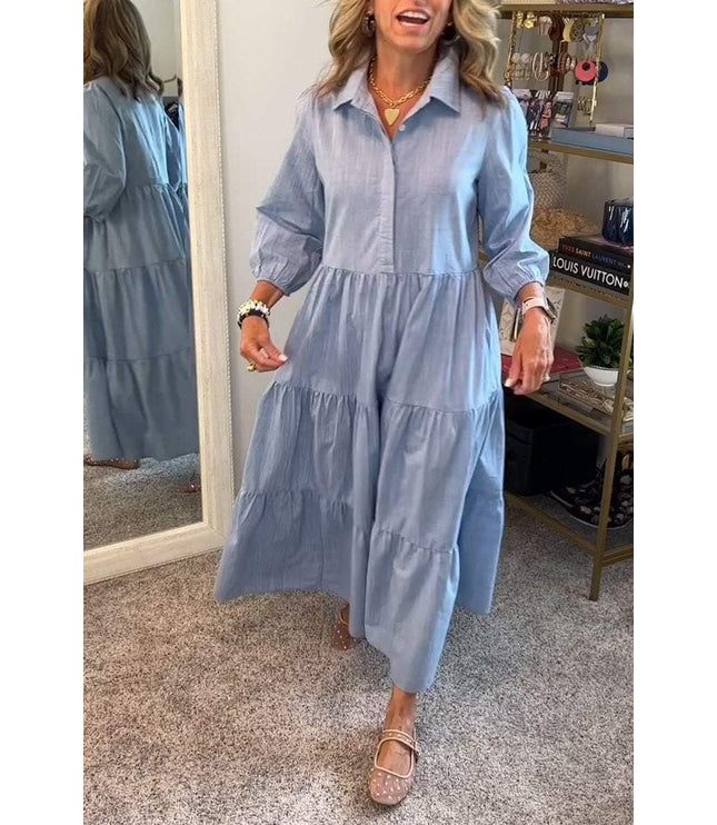 European And American Autumn And Winter Women's Casual Polo Collar Shirt Dress