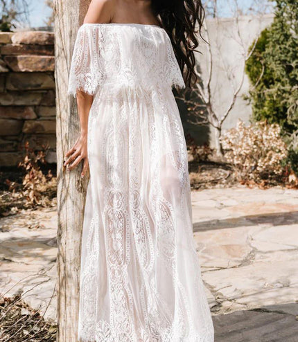 Fashion Off-shoulder Lace Embroidery Dress Women