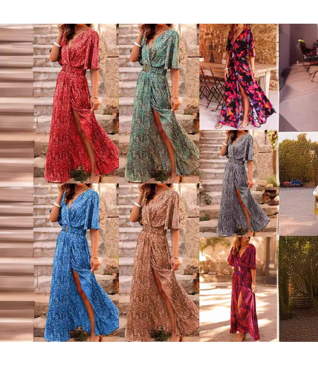 European And American Printing Temperament Short Sleeve Dress
