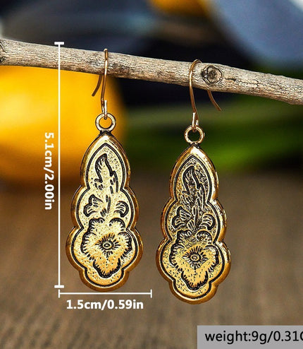 Carved Flower Pendant Earrings For Women