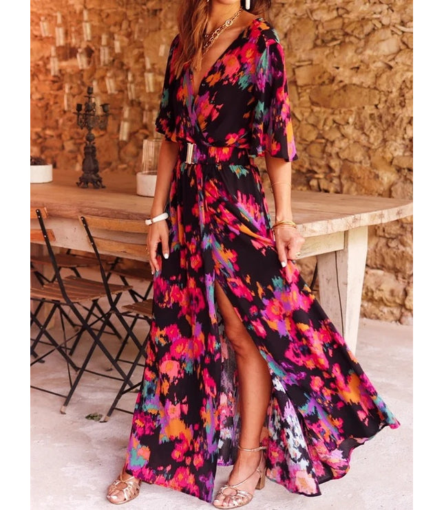 European And American Printing Temperament Short Sleeve Dress