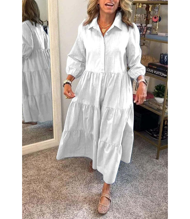 European And American Autumn And Winter Women's Casual Polo Collar Shirt Dress