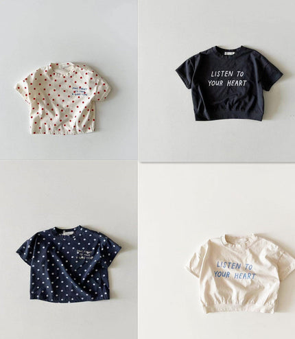 Dot Letter Crew Neck Short Sleeve Simple