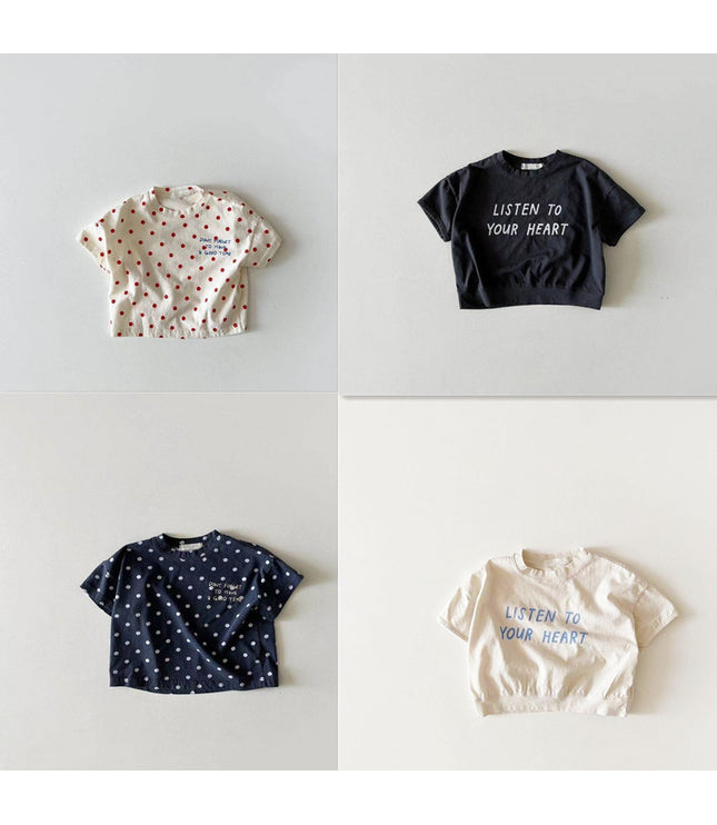 Dot Letter Crew Neck Short Sleeve Simple