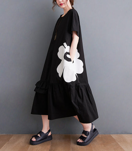 Black Median To Long Design Print Dress Female