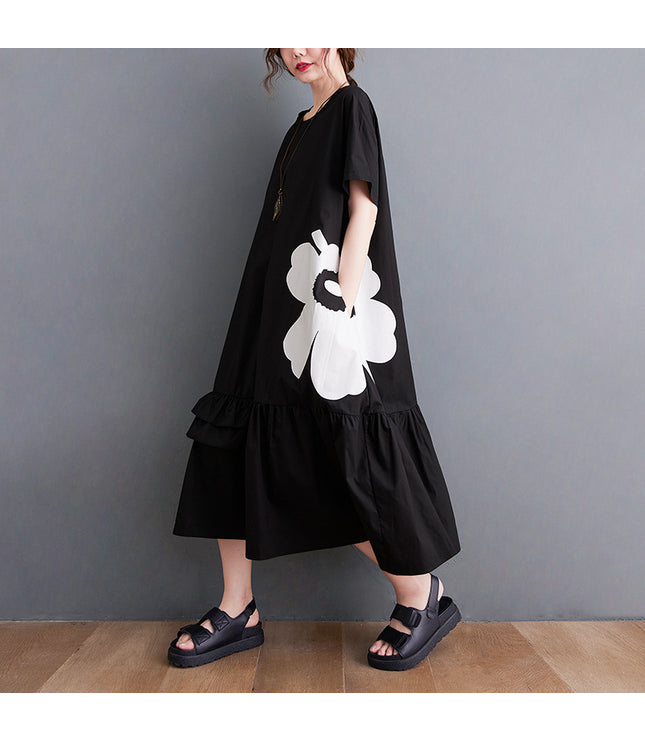 Black Median To Long Design Print Dress Female