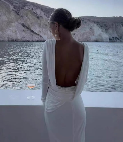 Fashion Slim Fit Backless Long Sleeve Dress Women