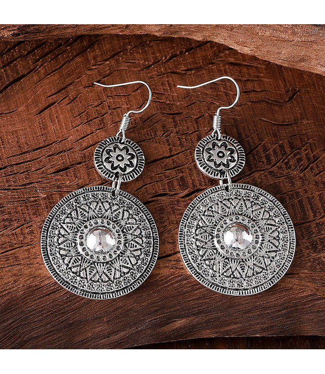 Retro Ethnic Style Round Printed Pendant Earrings