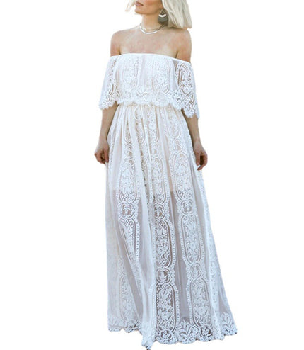 Fashion Off-shoulder Lace Embroidery Dress Women