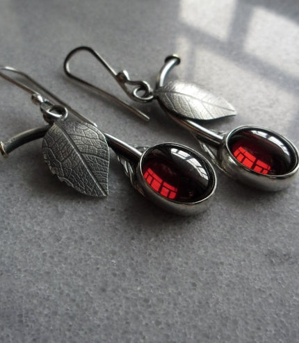 Pomegranate Red Cubic Zirconia Cherry-shaped Earrings