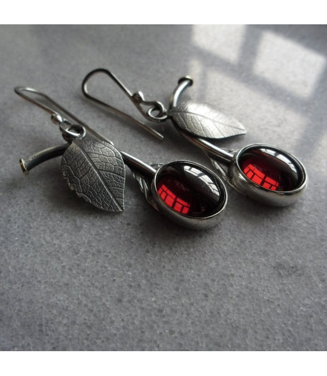 Pomegranate Red Cubic Zirconia Cherry-shaped Earrings