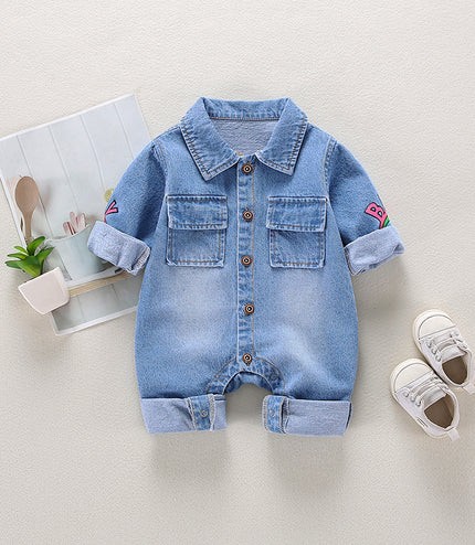 Men's And Women's Denim Printing Jumpsuit