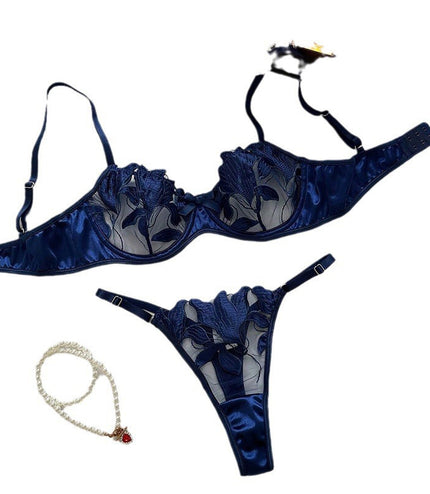 Lace Embroidery Mesh See-through Sexy Lingerie Set