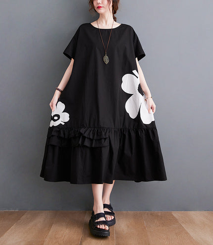 Black Median To Long Design Print Dress Female