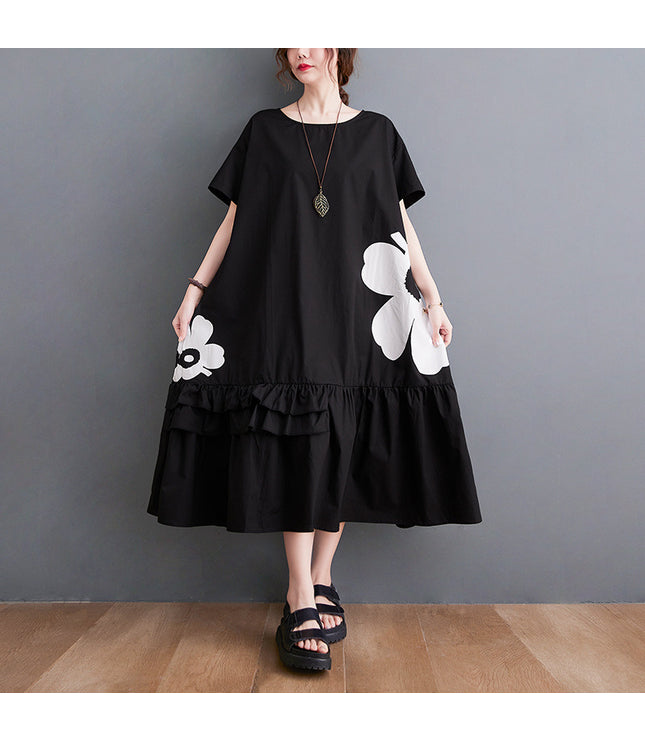 Black Median To Long Design Print Dress Female