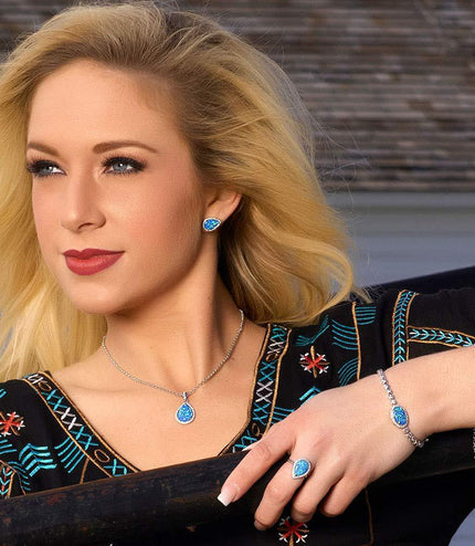 Drop Shape Blue Opal Earrings