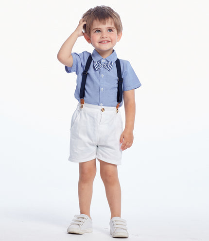 Summer Korean Style Boy's Short-sleeved Shirt Suspender Pants Suit