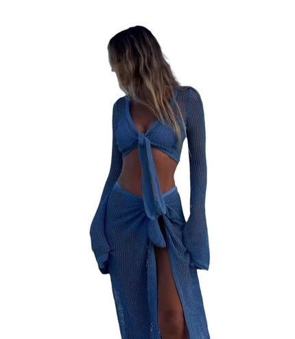 Coat European And American Beach Seaside Sexy Lace-up Skirt Suit