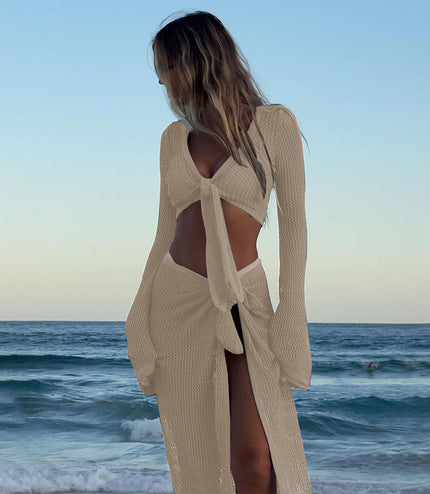 Coat European And American Beach Seaside Sexy Lace-up Skirt Suit