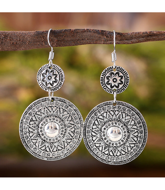 Retro Ethnic Style Round Printed Pendant Earrings