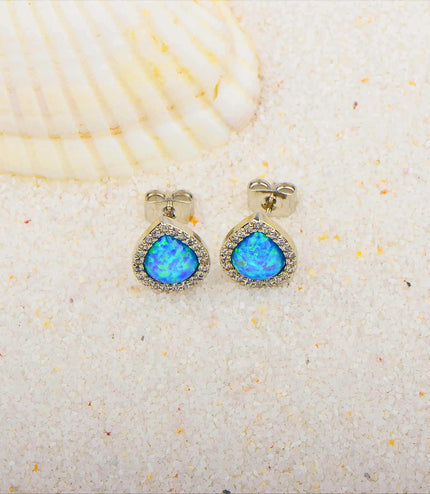 Drop Shape Blue Opal Earrings