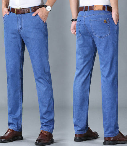 Thin Summer Cotton Elastic Ice Silk Quality Mid-high Waist Jeans