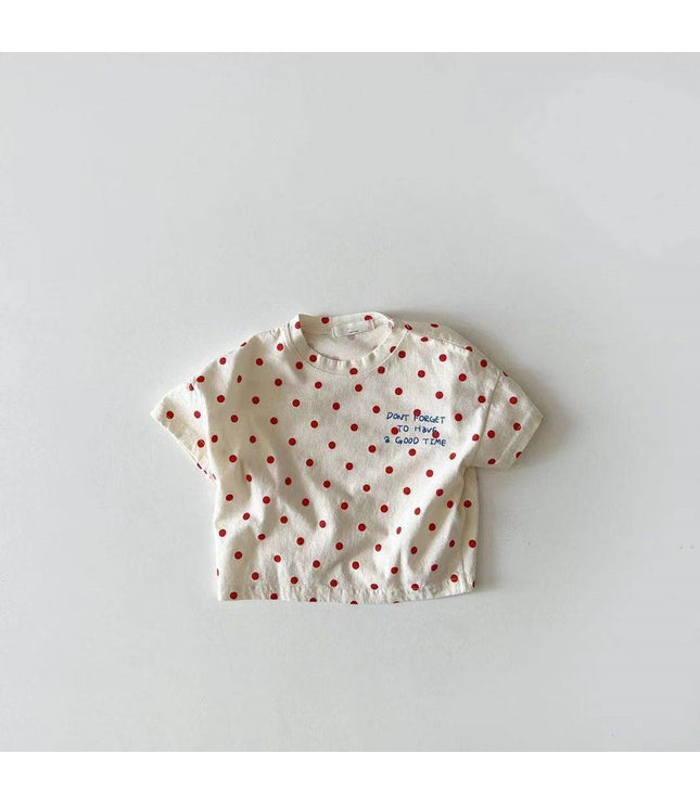 Dot Letter Crew Neck Short Sleeve Simple