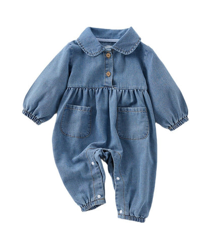 Cute Lapel Denim Rompers Jumpsuit