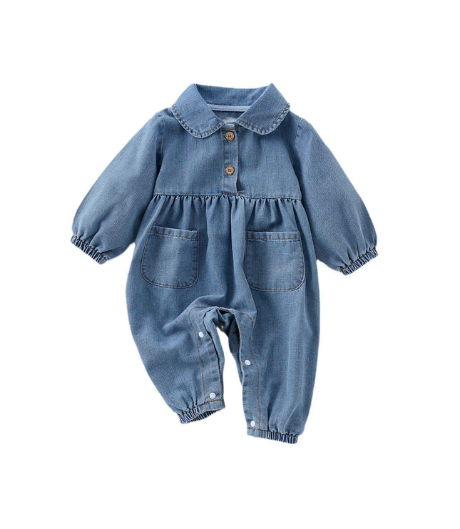 Cute Lapel Denim Rompers Jumpsuit