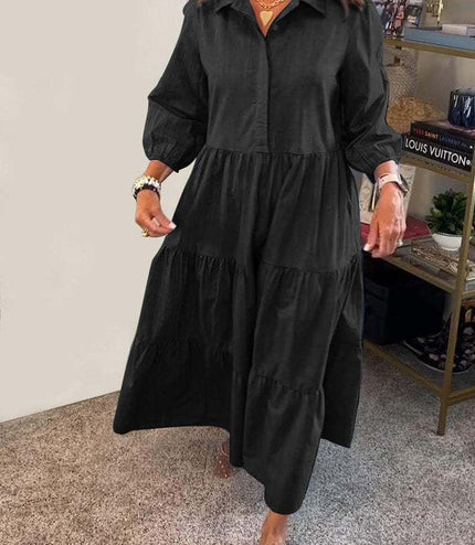 European And American Autumn And Winter Women's Casual Polo Collar Shirt Dress