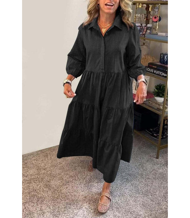 European And American Autumn And Winter Women's Casual Polo Collar Shirt Dress