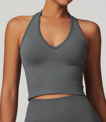 Women's Halter Cropped Top Beauty Back Yoga Bra Seamless Fitness Sports Vest