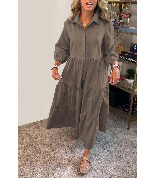 European And American Autumn And Winter Women's Casual Polo Collar Shirt Dress