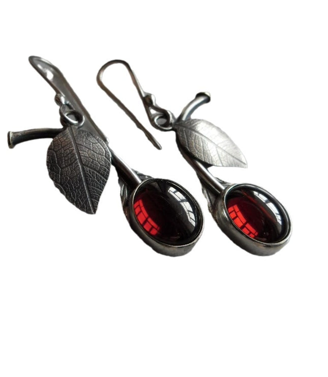 Pomegranate Red Cubic Zirconia Cherry-shaped Earrings