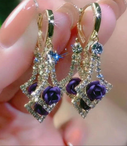 Elegant Diamond Rhinestone Lovely Rose Earrings